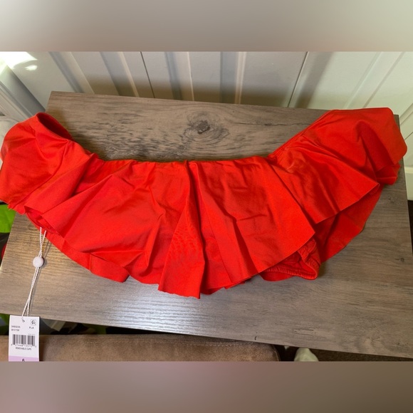 Trina Turk Bandeau Monaco Bikini Top Size 6  Ruffle Color Flame Strapless NWT - Picture 3 of 6